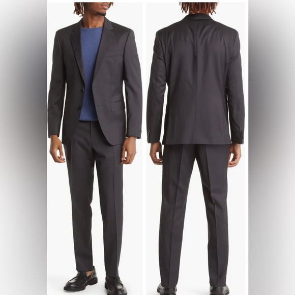 Hugo Boss 100% virgin wool men’s suit jacket size 38S 2button dark gray - Picture 1 of 16